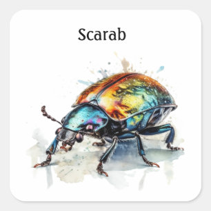 Iridescent Beetle in Watercolor, custom Square Sticker