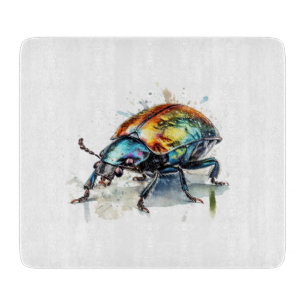 Iridescent Beetle in Watercolor Cutting Board