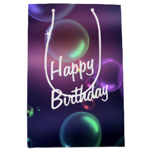 Iridescent Birthday Bubbles On Black Medium Gift Bag