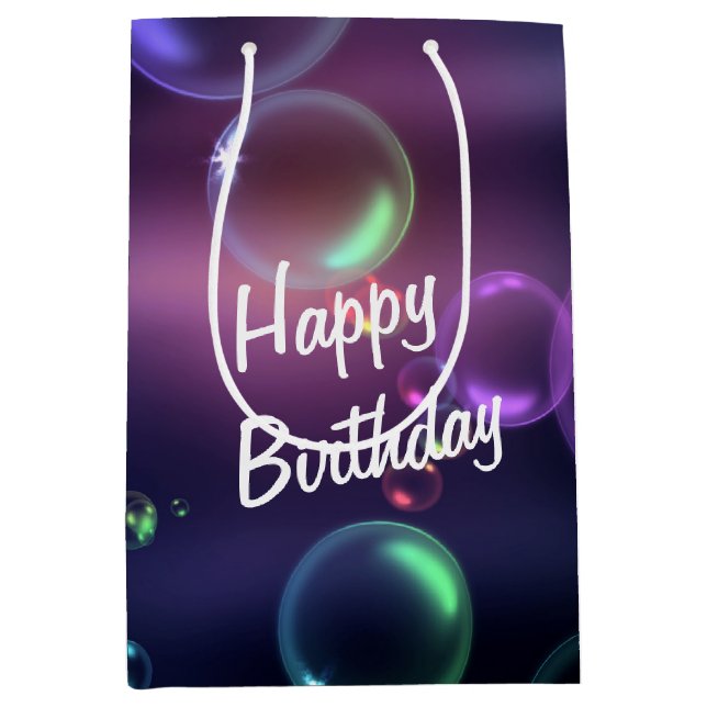 Iridescent Birthday Bubbles On Black  Medium Gift Bag (Front)