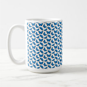 Iridescent Blue Butterflies Black Coffee Mug