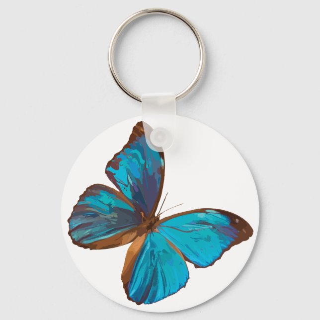 Iridescent Blue Butterfly Basic Keychain (Front)