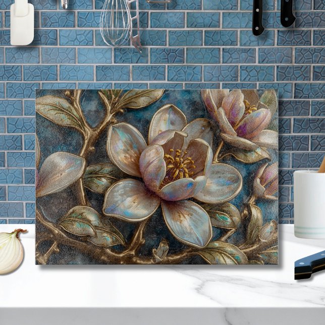 Iridescent Blue Cloisonne Magnolia  Cutting Board (Creator Uploaded)