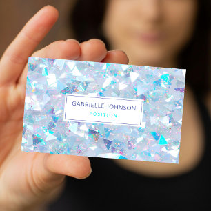 Iridescent Blue Confetti Glitter Modern Business Card