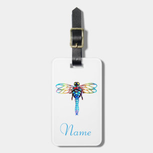 iridescent blue dragonfly luggage tag