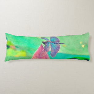 Iridescent Blue Dragonfly on Pink Waterlily Body Cushion
