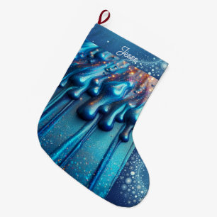 Iridescent Blue Dripping Colour Personalised  Large Christmas Stocking