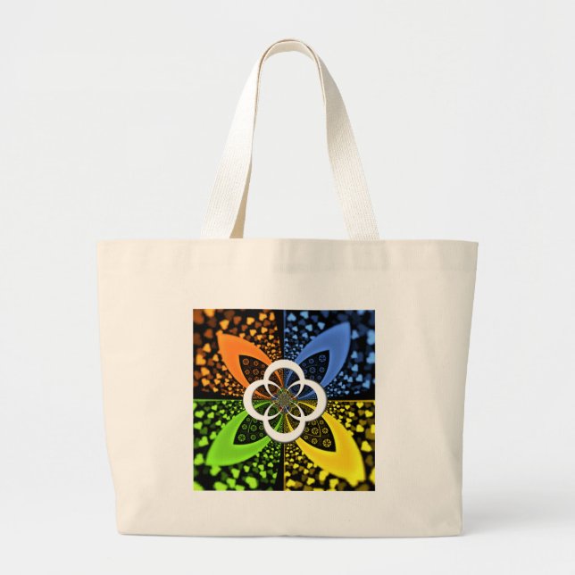 Iridescent blue green yellow Hearts Large Tote Bag (Front)