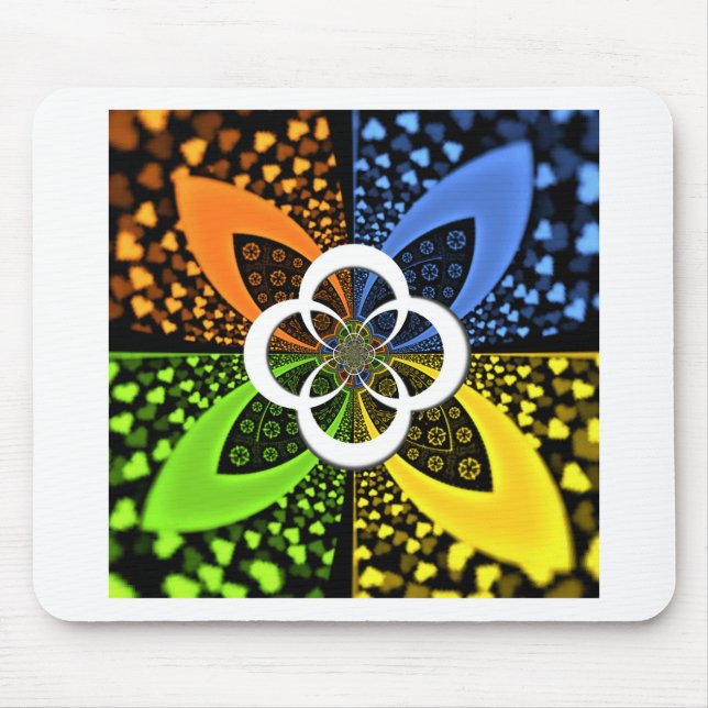 Iridescent blue green yellow Hearts Mouse Mat (Front)
