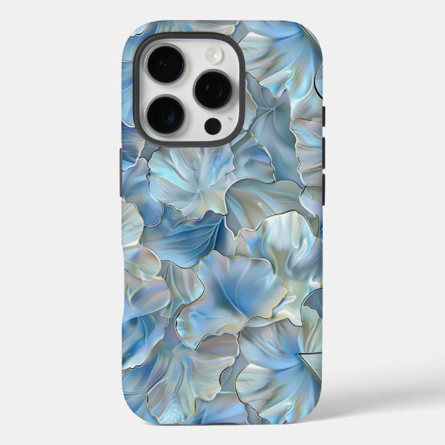 Iridescent Blue Petal Floral Print iPhone Case (Back)