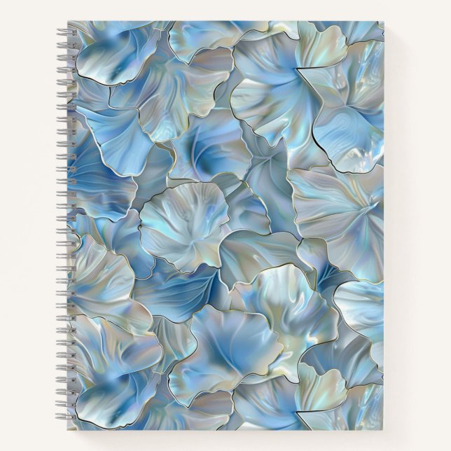 Iridescent Blue Petal Marbled Spiral Notebook (Front)