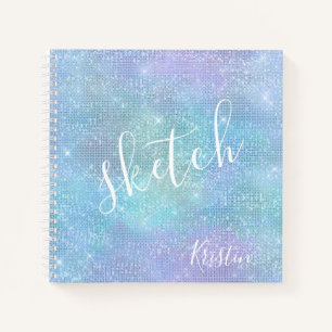 Iridescent Blue Purple Glitter Name Sketchbook Notebook