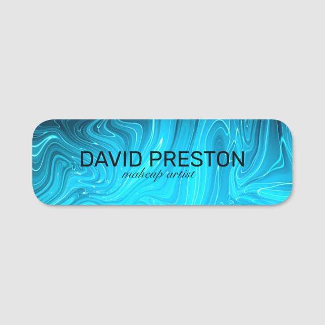 Iridescent Blue Teal Aqua Professional Elegant Name Tag (Front)