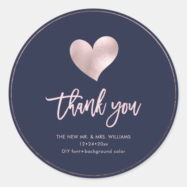 Iridescent Blush Pink Heart Thank You Classic Round Sticker (Front)