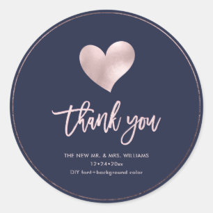 Iridescent Blush Pink Heart Thank You Classic Round Sticker
