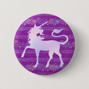 Iridescent Bohemian Pattern & Unicorn Silhouette 6 Cm Round Badge