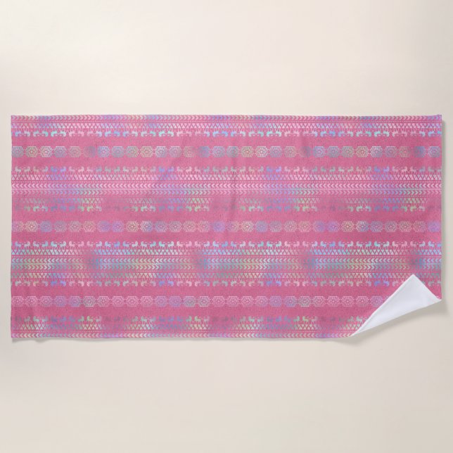 Iridescent Bohemian Unicorn Pattern Beach Towel (Front)
