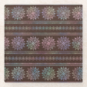 Iridescent Bohemian Unicorn Pattern Glass Coaster