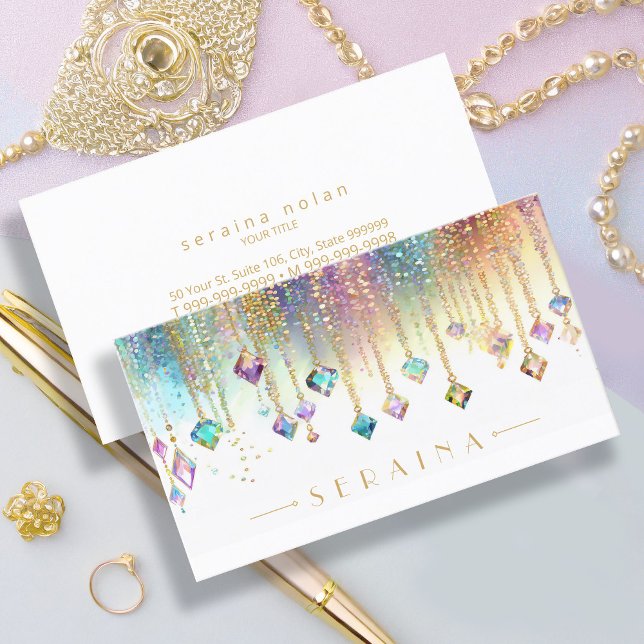 Iridescent Boho Gems on White ID1035 Business Card (Creator Uploaded)