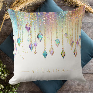 Iridescent Boho Gems on White ID1035 Cushion