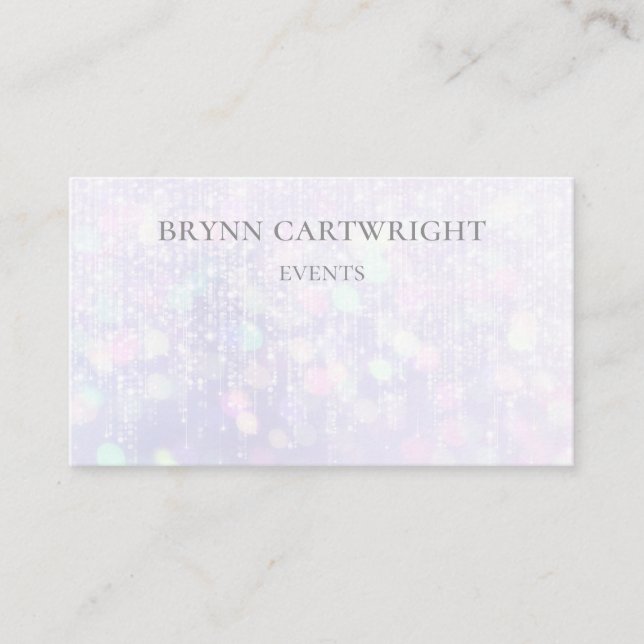 Iridescent Bokeh Sparkle Lights White Business Card (Front)