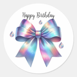 Iridescent Bow Happy Birthday Classic Round Sticker