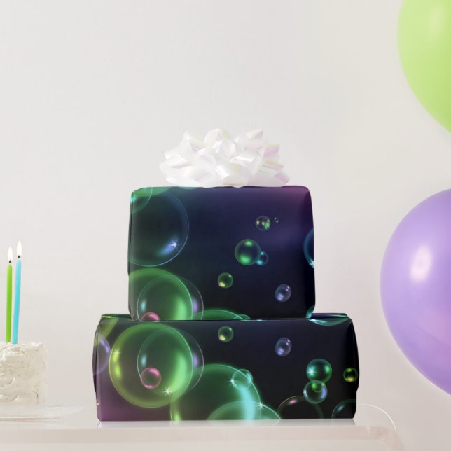 Iridescent Bubble On Black Wrapping Paper (Party Gifts)