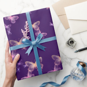 Iridescent Butterflies On Purple Wrapping Paper