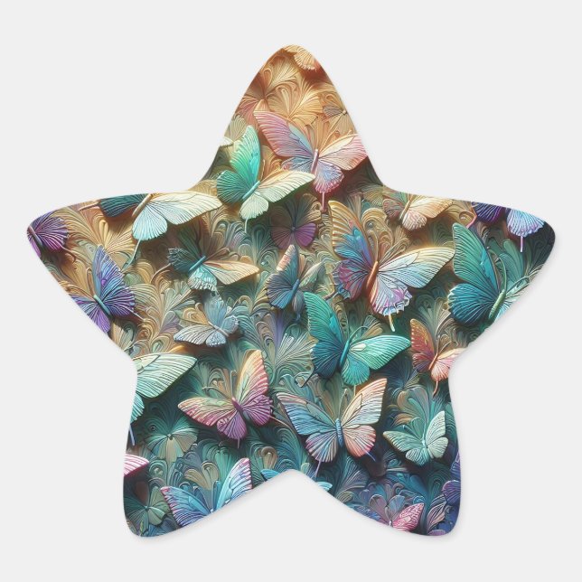 Iridescent Butterfly Garden Star Sticker (Front)