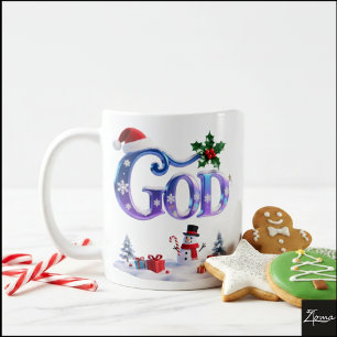 Iridescent Christmas GOD with Snowman Coffee Mug