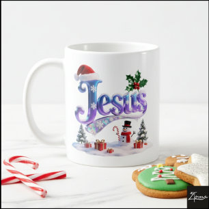 Iridescent Christmas Jesus with Snowman Coffee Mug