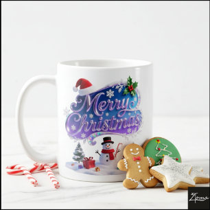 Iridescent Christmas 'Merry Christmas with Snowman Coffee Mug