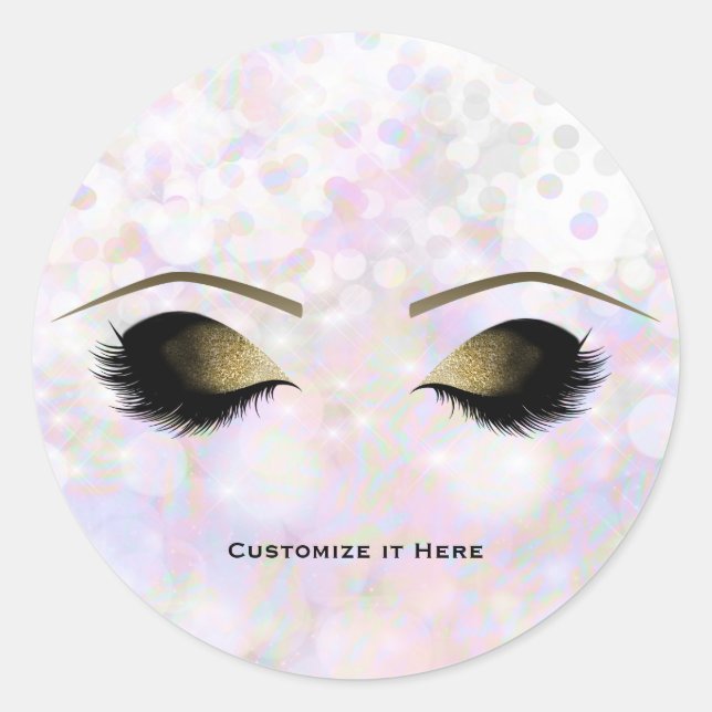 Iridescent Colour Glam Gold Makeup Eyelashes Classic Round Sticker (Front)