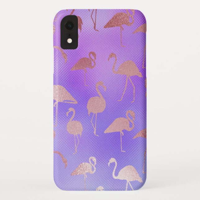 Iridescent Colours with Rose Gold Flamingo Pattern Case-Mate iPhone Case (Back)