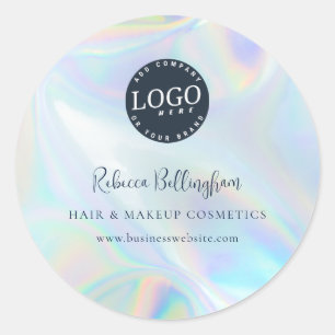 Iridescent Company Logo Business Name Classic Round Sticker