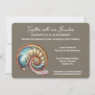 Iridescent Conch Shell Minimalist wedding Invitation
