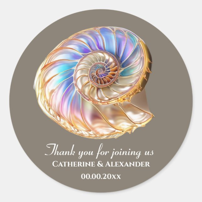 Iridescent Conch Shell Wedding Thank You Sticker (Front)
