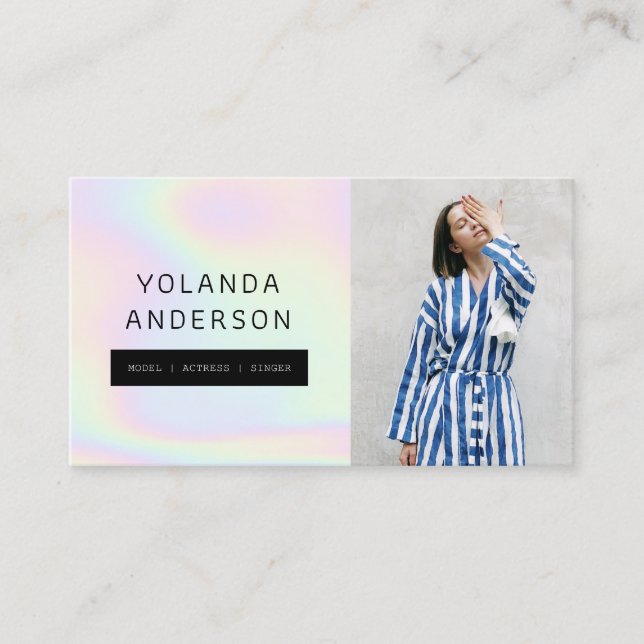 Iridescent cool fashion stylist actor model photo business card (Front)