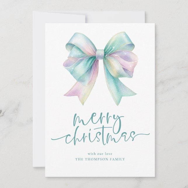 Iridescent Coquette 2026 Calendar Merry Christmas Holiday Card (Front)