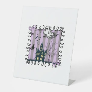 Iridescent Coquette Halloween Pedestal Sign