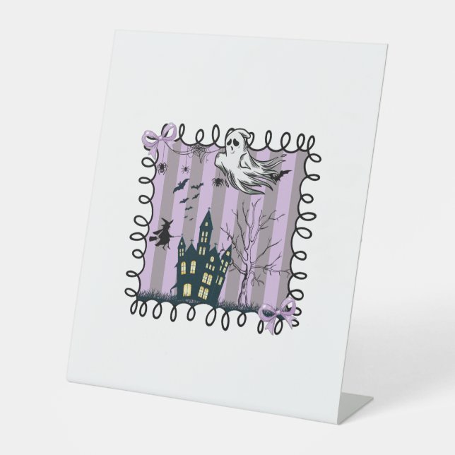 Iridescent Coquette Halloween Pedestal Sign (Front)