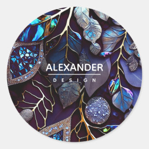 Iridescent Crystal Gemstones, Blue, Lavender Classic Round Sticker