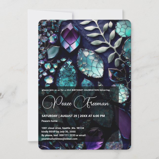 Iridescent Crystal Gemstones, Blue,Teal,Purple Invitation (Front)