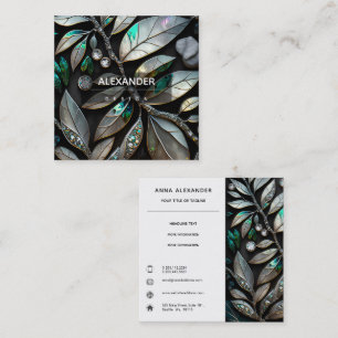 Iridescent Crystal Gemstones, Ebony,Silver,Teal, Square Business Card