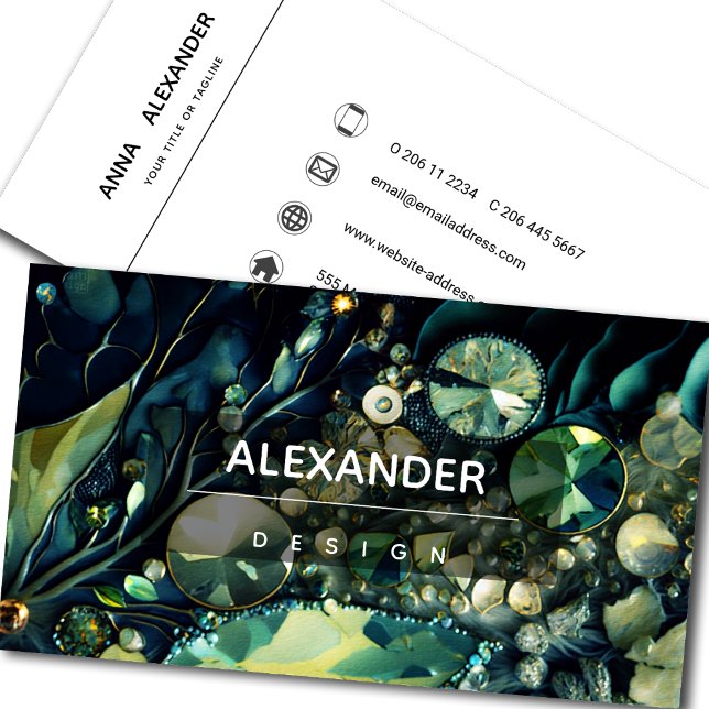 Iridescent Crystal Gemstones, Green,Moss,Teal Business Card (Creator Uploaded)