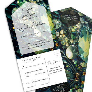 Iridescent Crystal Gemstones,Moss,Sage,Green All In One Invitation