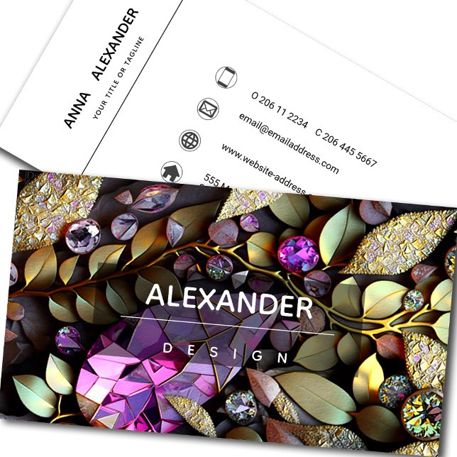 Iridescent Crystal Gemstones, Pink,Fuchsia,Gold Business Card (Creator Uploaded)