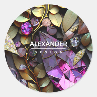 Iridescent Crystal Gemstones, Pink,Fuchsia,Gold Classic Round Sticker