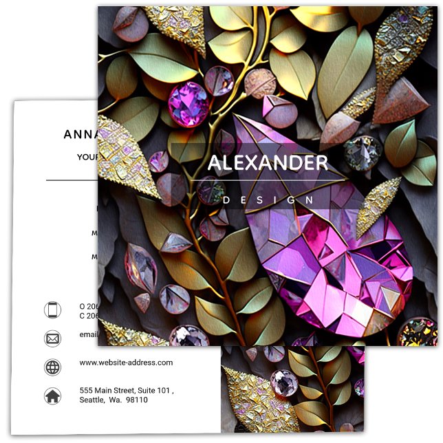 Iridescent Crystal Gemstones, Pink,Fuchsia,Gold Square Business Card (Creator Uploaded)