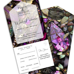 Iridescent Crystal Gemstones,Pink,Gold, All In One Invitation
